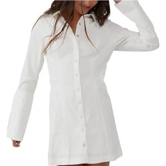 FREE PEOPLE Thea ivory shirt Minidress Size Medium - Picture 3 of 15